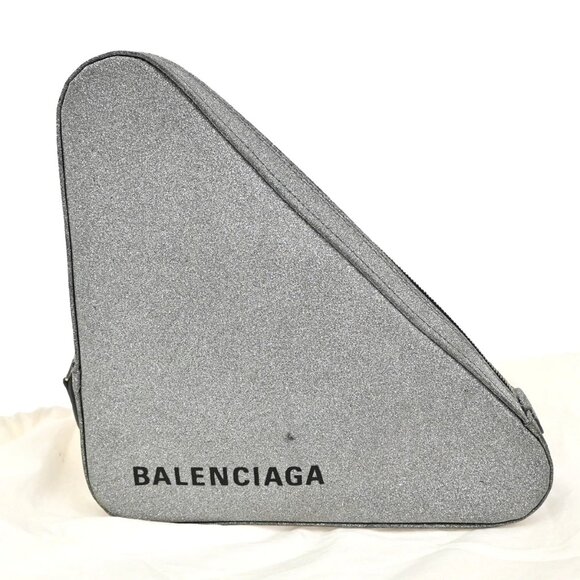 BALENCIAGA Logo triangle Clutch Bag Canvas Leather Silver Italy 38RL417 - Picture 1 of 15